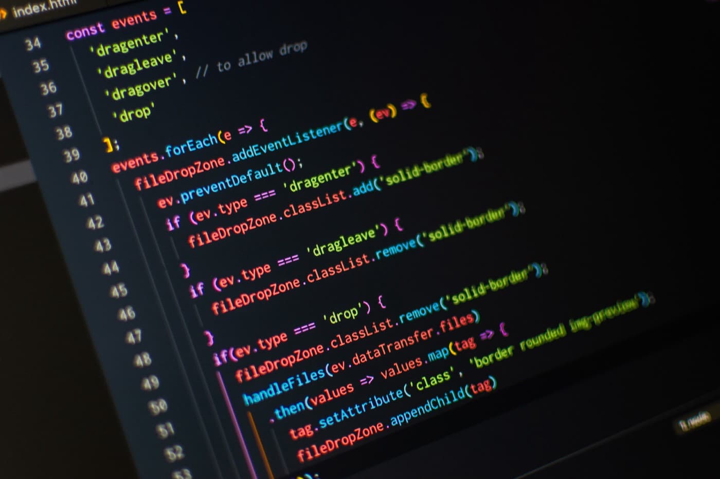 JavaScript code on a screen